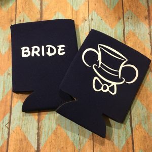 Disney wedding,Bride and groom can huggers, wedding can cooler, disney wedding gift, mickey can coolor, fun honeymoon gift, set of 2 coolers