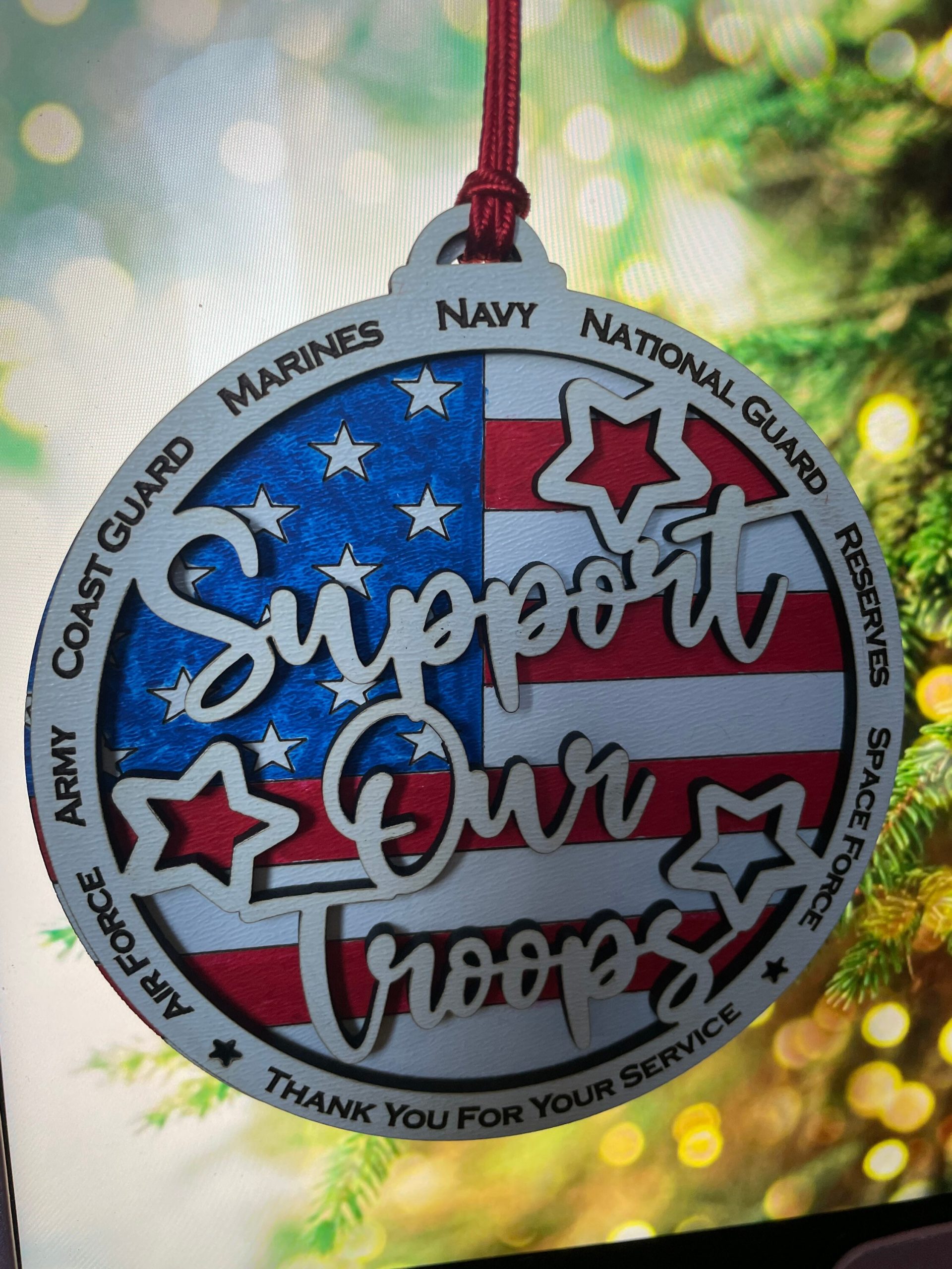 Military ornament, support our troops, USA ornament, Christmas ornament, army decoration, marines ornament, soldier ornament,military family