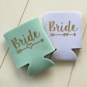Bride can cooler, bridal party favor, bridesmaid gift, bachlorette party favor, mint can huggers,