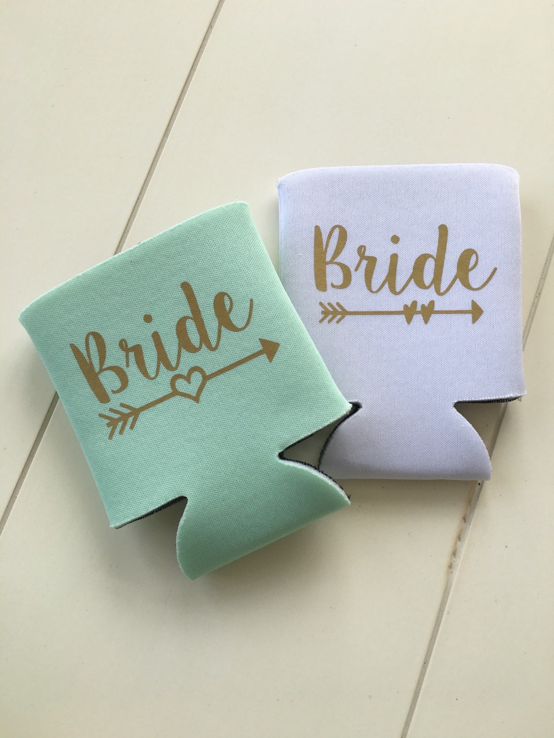 Bride can cooler, bridal party favor, bridesmaid gift, bachlorette party favor, mint can huggers,