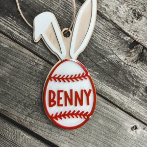 Easter basket baseball name tag
